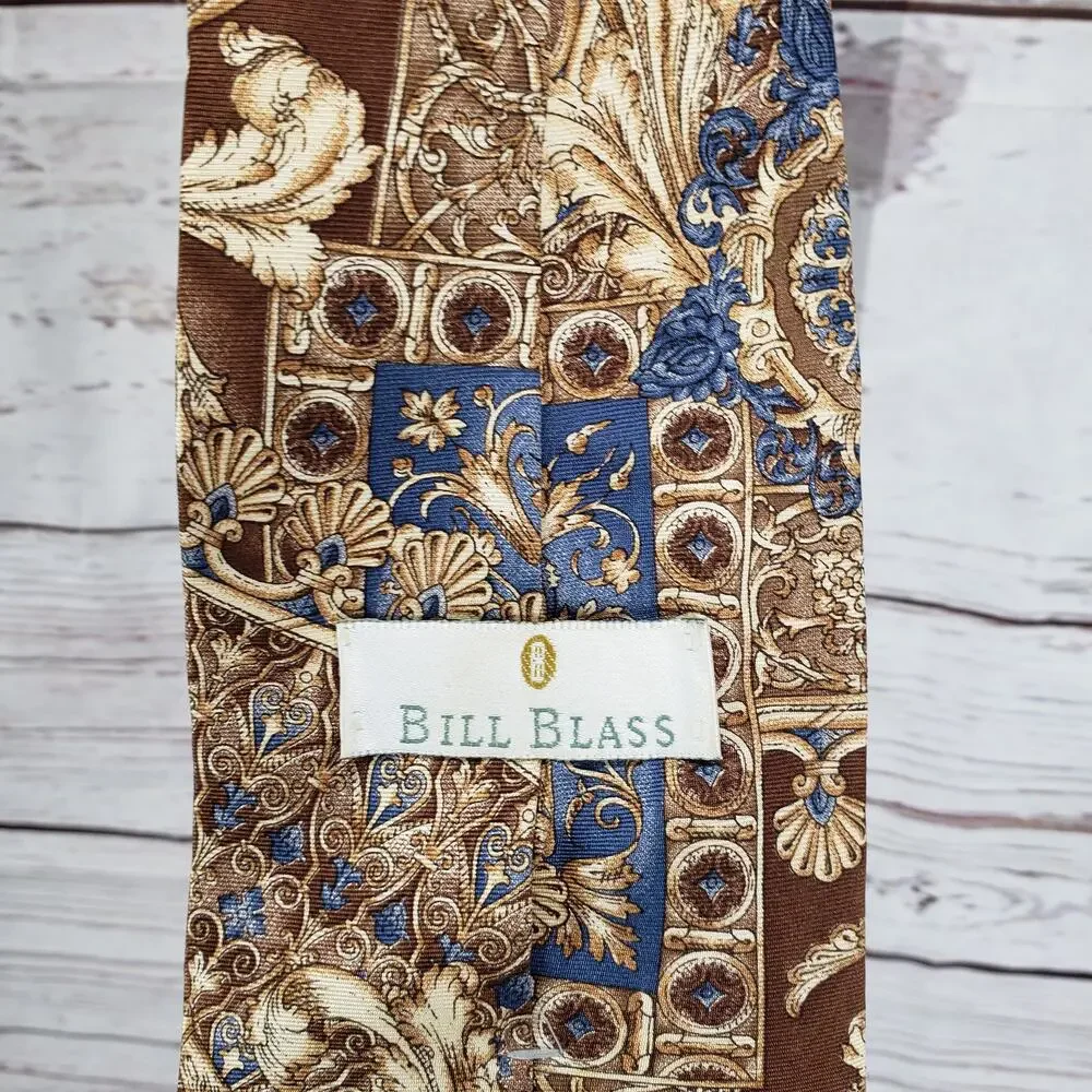 Bill Blass Men's All Silk Brown Blue Paisley Tie